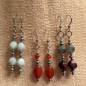 3 Pairs of Earrings labradorite/garnet, carnelian, and Amazonite 🧡❤️🩶